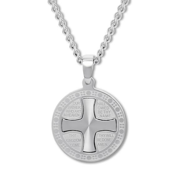 Silver stainless steel Our father pray  engraving pendant