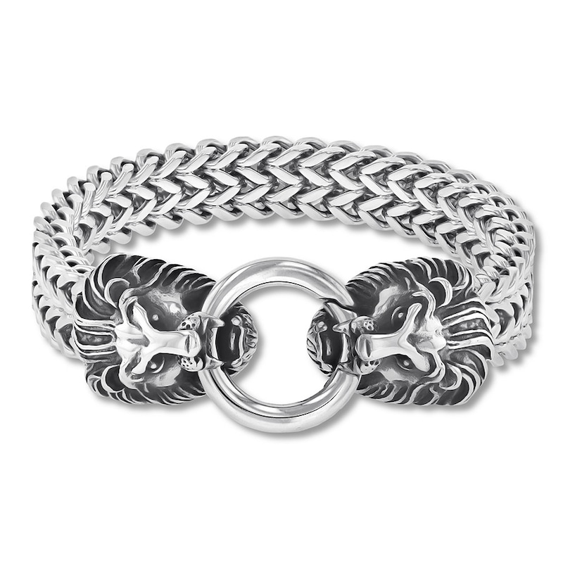 Men's Link Chain & Lion Head Bracelet Stainless Steel 9"