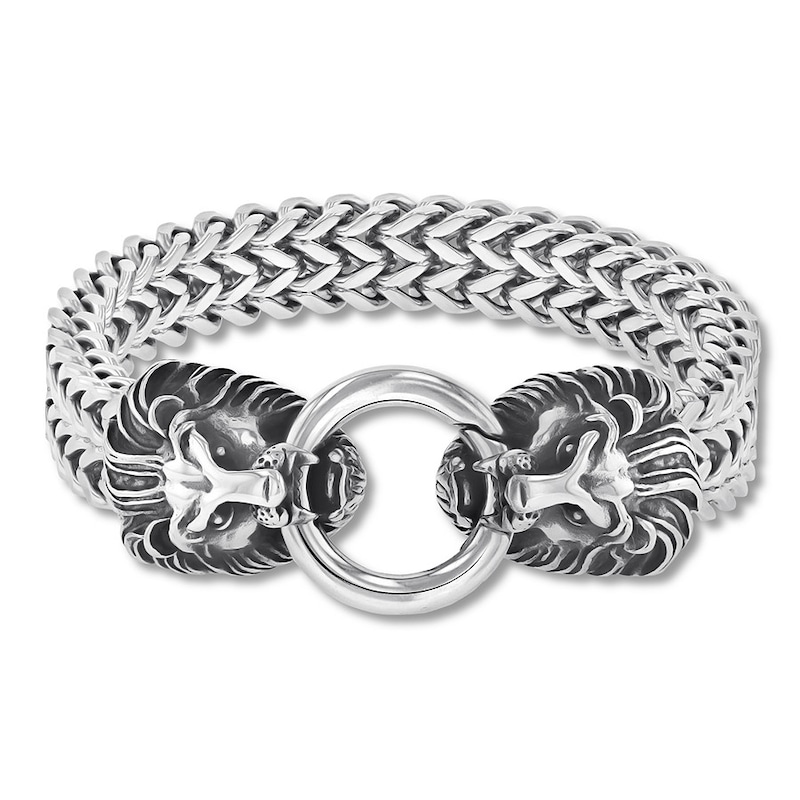 Main Image 1 of Men's Franco Chain & Lion Head Bracelet Stainless Steel 9&quot;