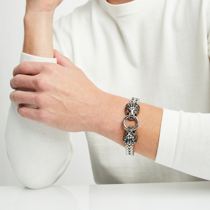 Main Image 4 of Men's Franco Chain & Lion Head Bracelet Stainless Steel 9&quot;
