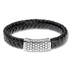 Thumbnail Image 2 of Men's Black Leather Bracelet Stainless Steel 8.5&quot;