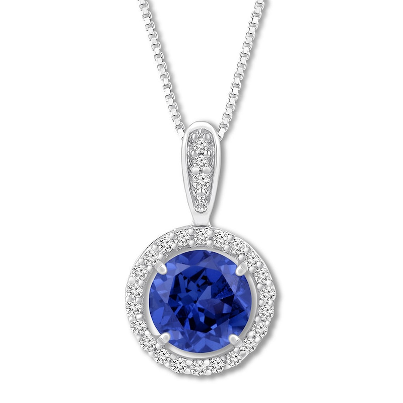Main Image 1 of Blue & White Lab-Created Sapphire Necklace Sterling Silver