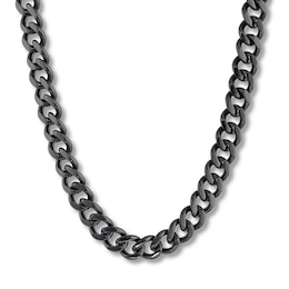 Curb Chain Necklace 11mm Black Ion-Plated Solid Stainless Steel 30"