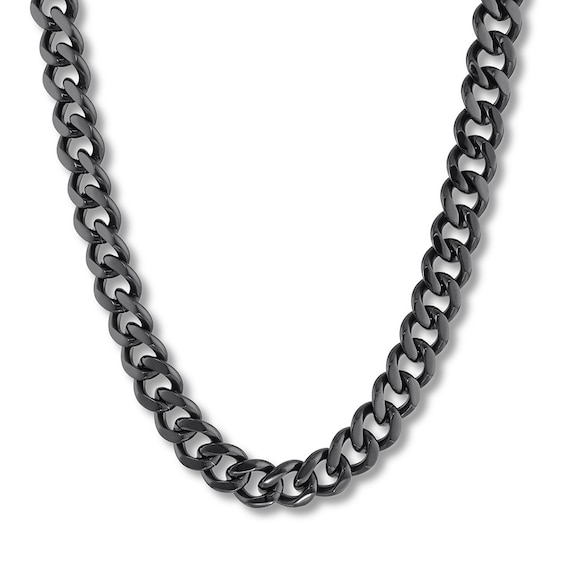 Curb Chain Necklace 11mm Black Ion-Plated Solid Stainless Steel 30"