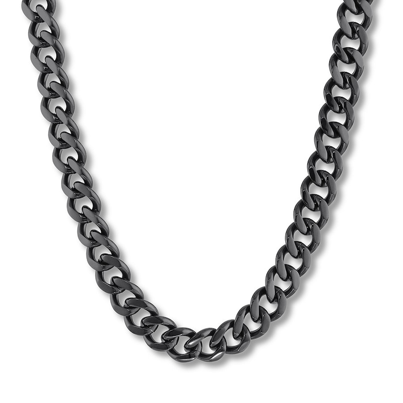 Solid Curb Chain Necklace 6mm Black Ion-Plated Stainless Steel 30"