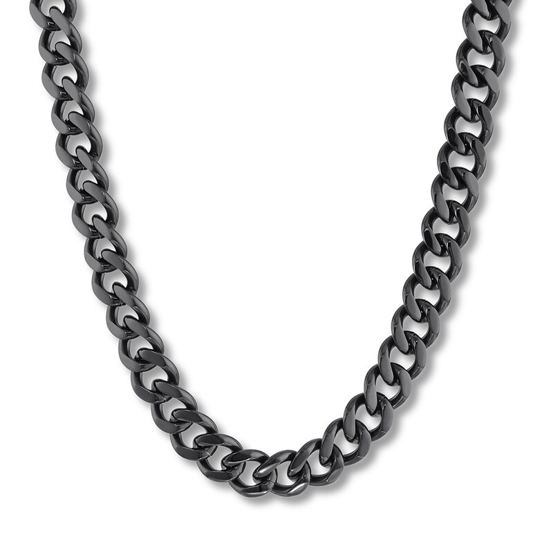 Main Image 1 of Curb Chain Necklace 11mm Black Ion-Plated Solid Stainless Steel 30&quot;