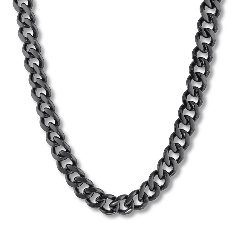 Solid Curb Chain Necklace 6mm Black Ion-Plated Stainless Steel 30