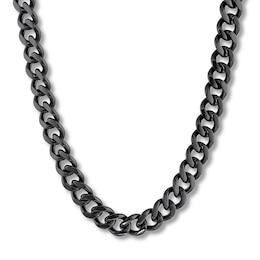Curb Chain Necklace 11mm Black Ion-Plated Solid Stainless Steel 24"