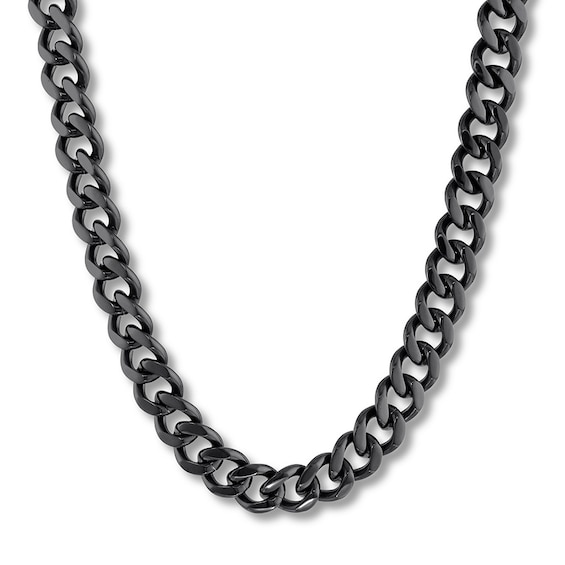 Men's Curb Chain Necklace Black Ion-Plated Stainless Steel 24