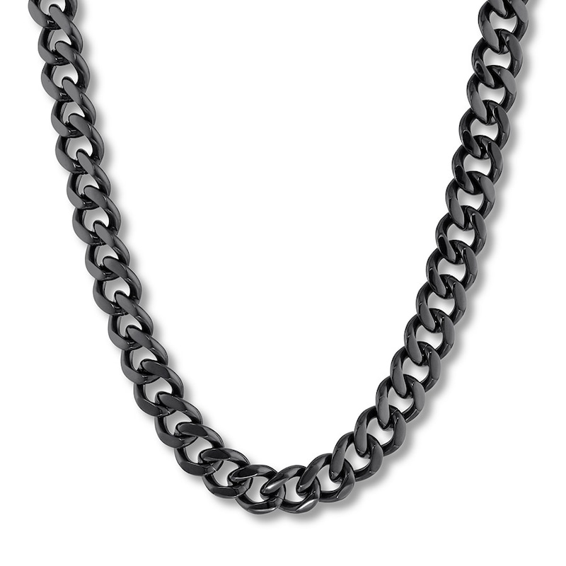 Main Image 1 of Curb Chain Necklace 11mm Black Ion-Plated Solid Stainless Steel 24&quot;