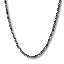 Box Chain Necklace Black Ion-Plated Solid Stainless Steel 24"