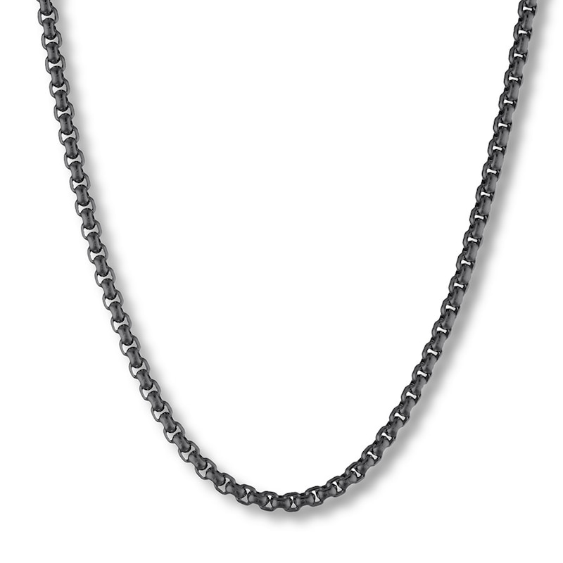 Solid Box Chain Necklace Black Ion-Plated Stainless Steel 24"