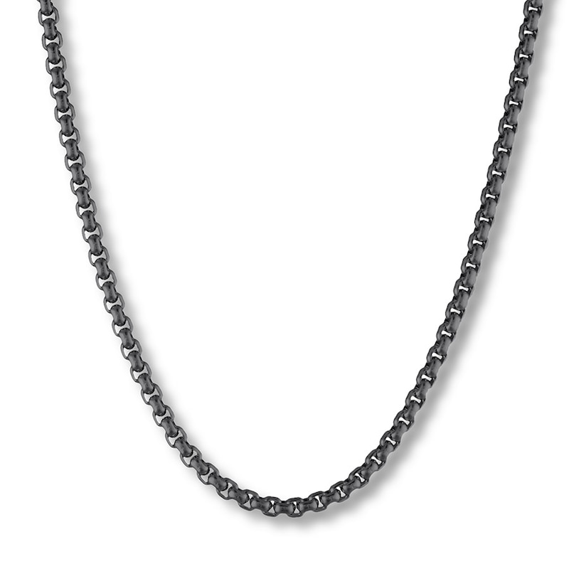 Main Image 1 of Box Chain Necklace Black Ion-Plated Solid Stainless Steel 24&quot;