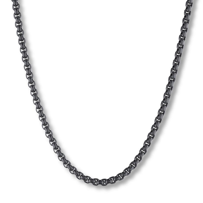 Box Chain Necklace Black Ion-Plated Stainless Steel 18"