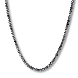 Box Chain Necklace Black Ion-Plated Solid Stainless Steel 30"