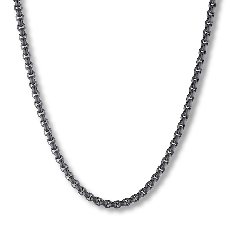 Main Image 1 of Box Chain Necklace Black Ion-Plated Solid Stainless Steel 30&quot;