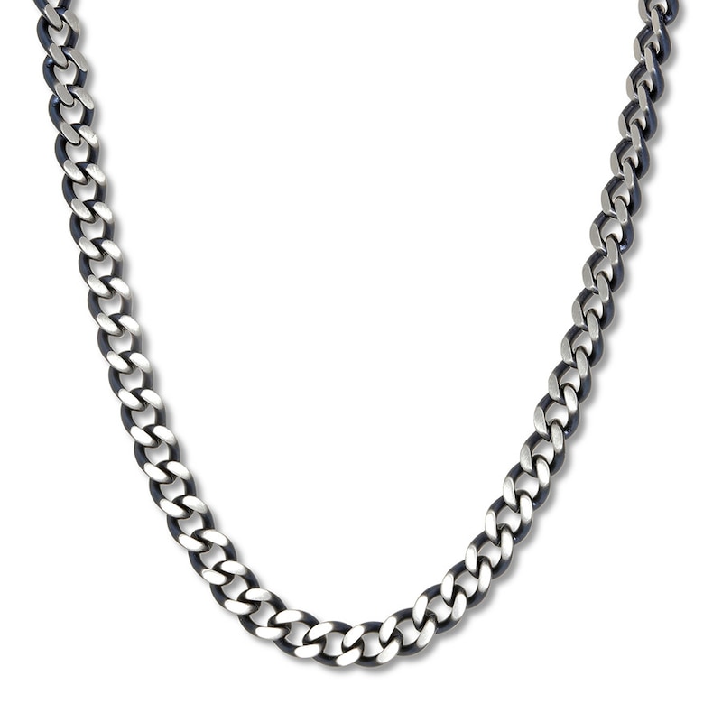 Curb Chain Necklace Stainless Steel & Gray Ion-Plating 18"
