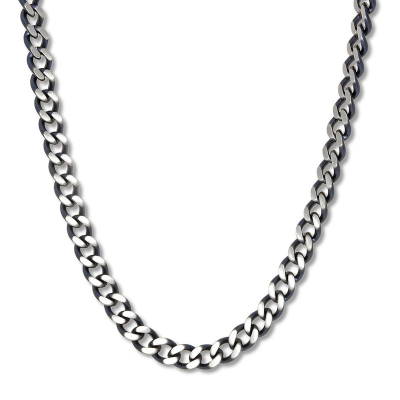 Main Image 1 of Curb Chain Necklace Solid Stainless Steel & Gray Ion-Plating 18&quot;