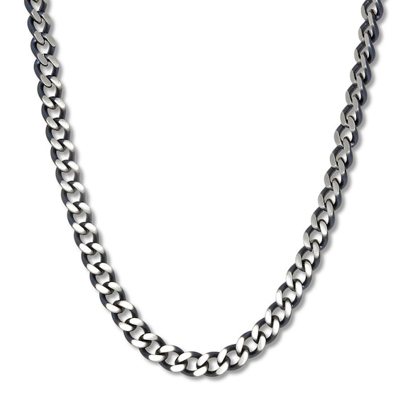 Curb Chain Necklace Solid Stainless Steel & Gray Ion-Plating 22"