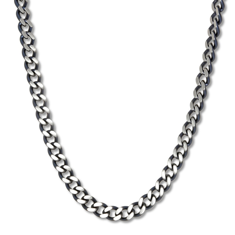 Solid Curb Chain Necklace Stainless Steel & Gray Ion-Plating 22"