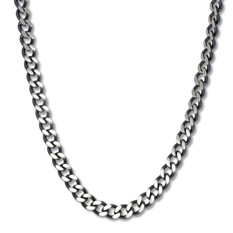 Main Image 1 of Curb Chain Necklace Solid Stainless Steel & Gray Ion-Plating 22&quot;