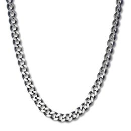 Curb Chain Necklace Solid Stainless Steel & Gray Ion-Plating 24"