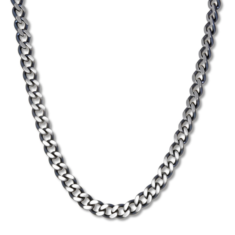 Men's Curb Chain Necklace Stainless Steel & Gray Ion-Plating 24"