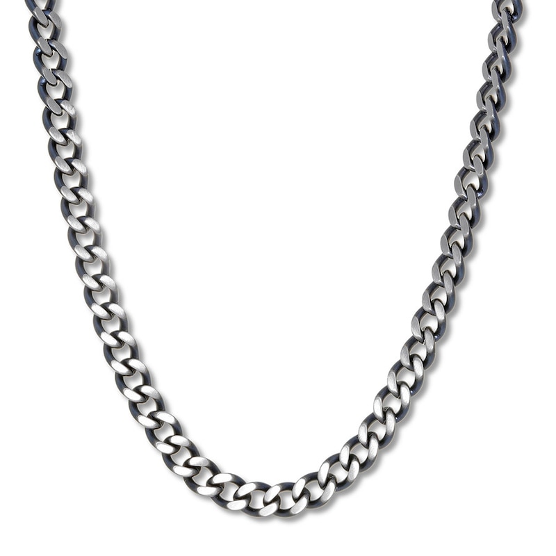 Solid Curb Chain Necklace Stainless Steel & Gray Ion-Plating 24"