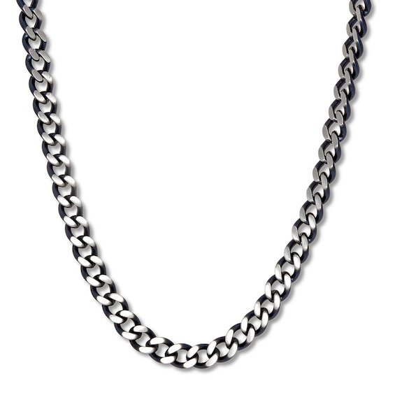 Curb Chain Necklace Solid Stainless Steel & Gray Ion-Plating 30"