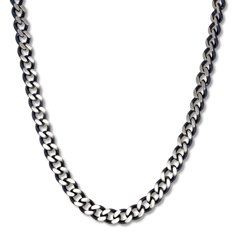 Main Image 1 of Curb Chain Necklace Solid Stainless Steel & Gray Ion-Plating 30&quot;