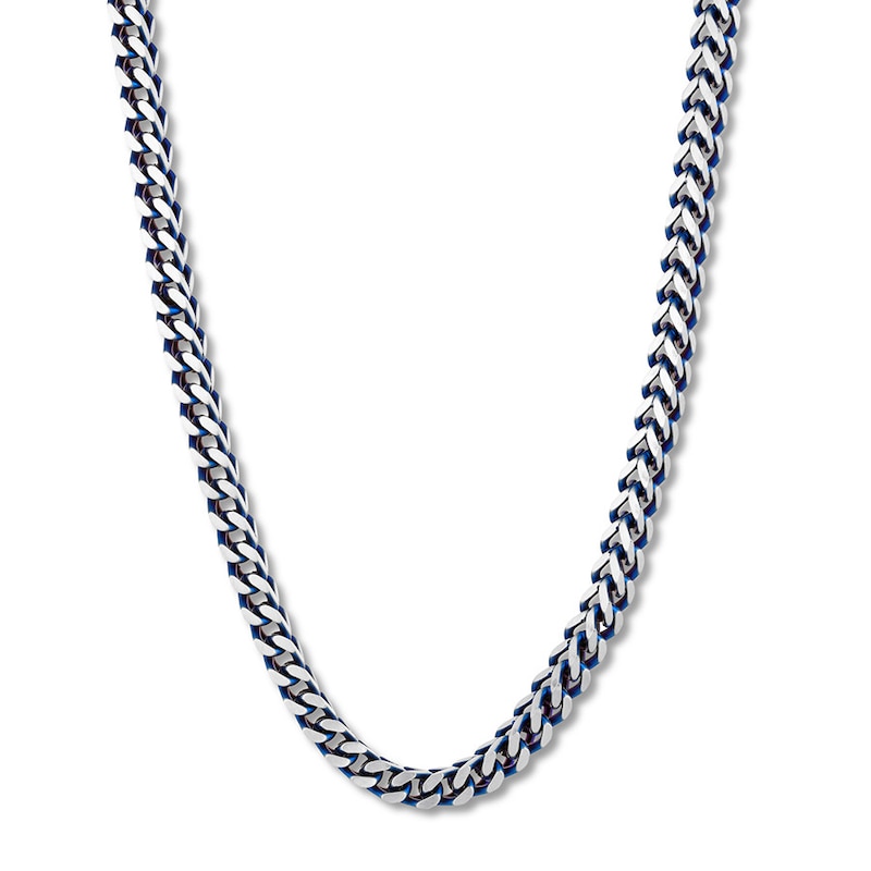 Solid Foxtail Chain Necklace 5mm Stainless Steel & Blue Ion-Plating 18"