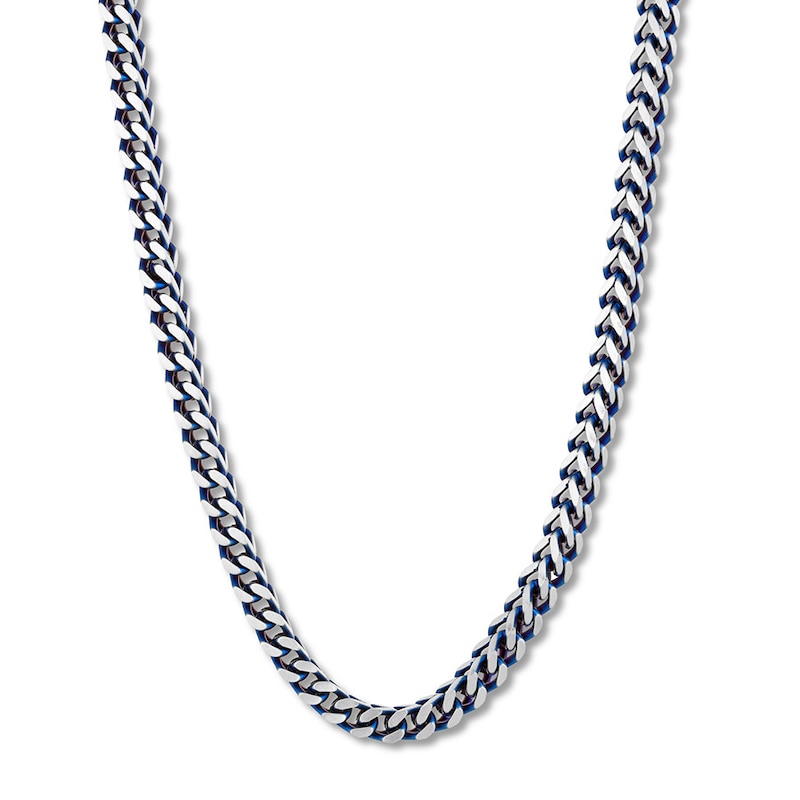 Main Image 1 of Foxtail Chain Necklace 5mm Solid Stainless Steel & Blue Ion-Plating 18&quot;