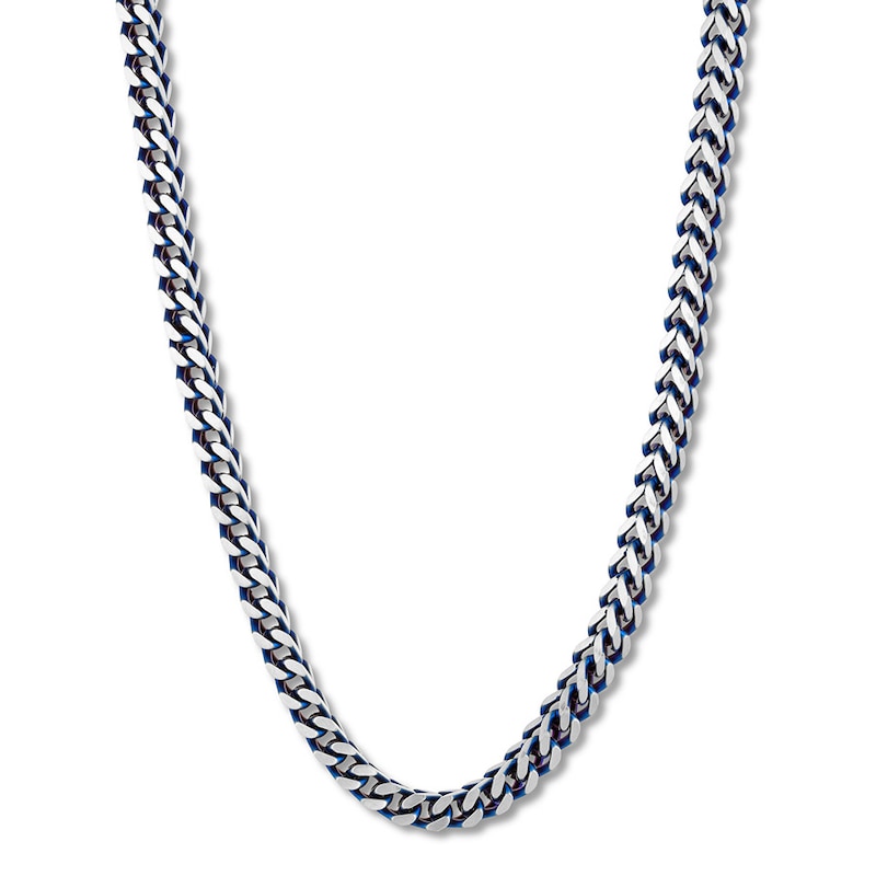 Main Image 1 of Foxtail Chain Necklace 5mm Solid Stainless Steel & Blue Ion-Plating 22&quot;