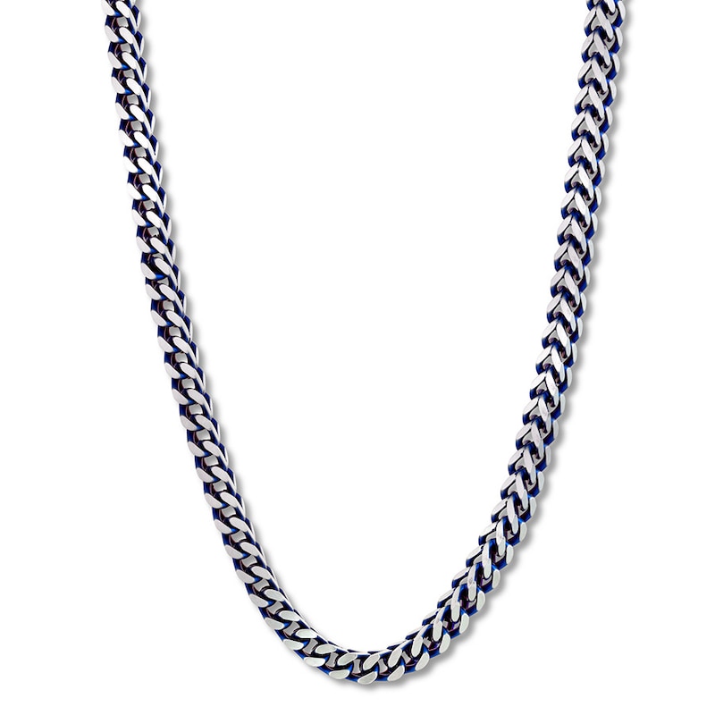 Main Image 1 of Foxtail Chain Necklace 5mm Solid Stainless Steel & Blue Ion-Plating 24&quot;