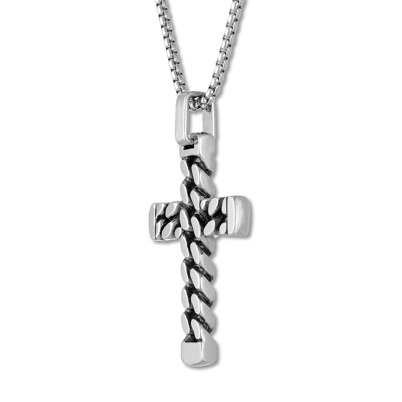 Main Image 2 of Men's Curb Chain Cross Necklace Stainless Steel 24&quot;