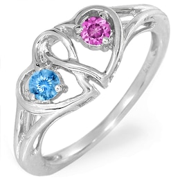 Round Birthstone Interlocking Heart Couple's Ring (2 Stones)