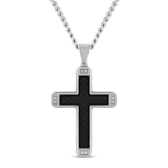 Men's Cross Pendant 1/20 ct tw Diamonds Stainless Steel & Black Ion Plating 24"
