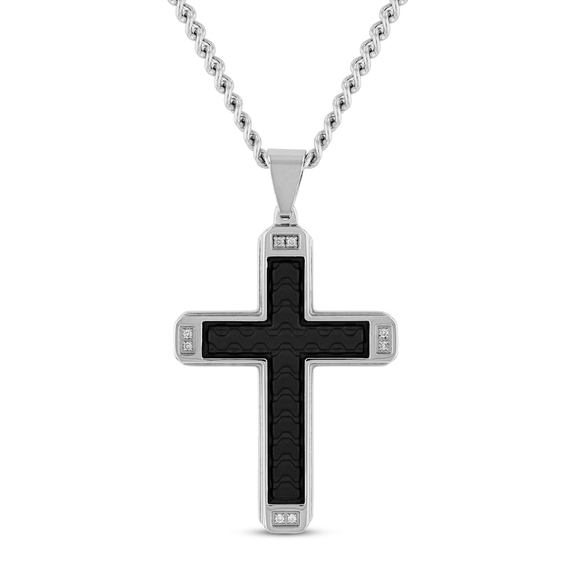 Main Image 1 of Men's Cross Pendant 1/20 ct tw Diamonds Stainless Steel & Black Ion Plating 24&quot;