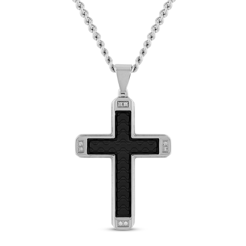 Men's Cross Pendant 1/20 ct tw Diamonds Stainless Steel & Black Ion Plating 24"