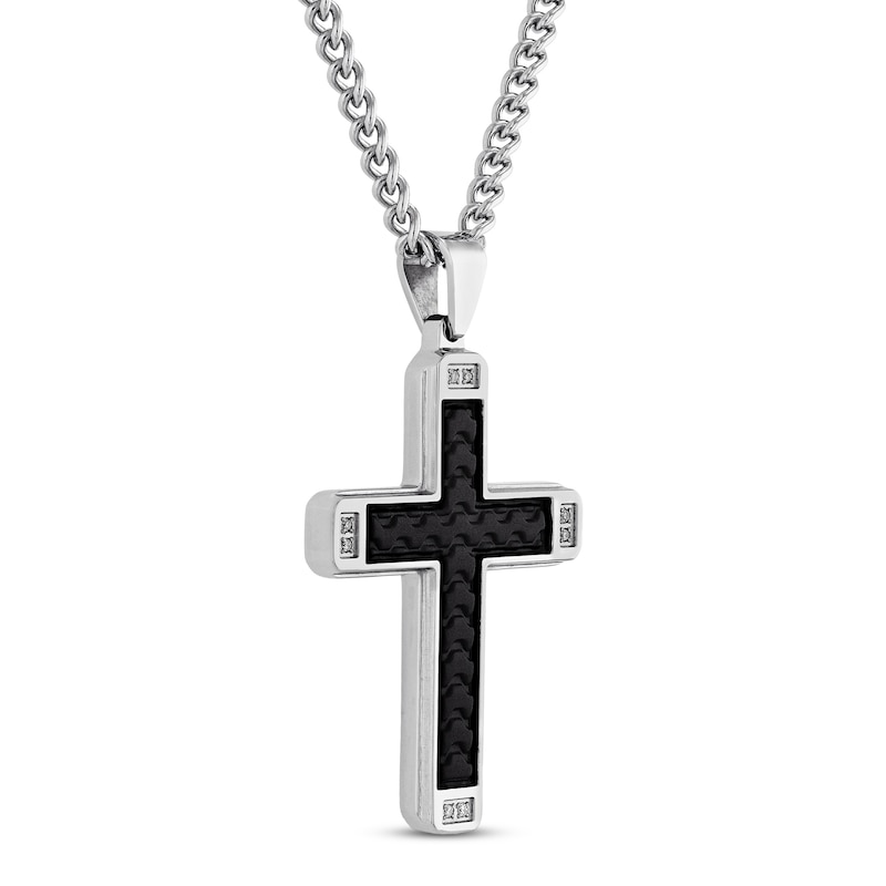Main Image 2 of Men's Cross Pendant 1/20 ct tw Diamonds Stainless Steel & Black Ion Plating 24&quot;