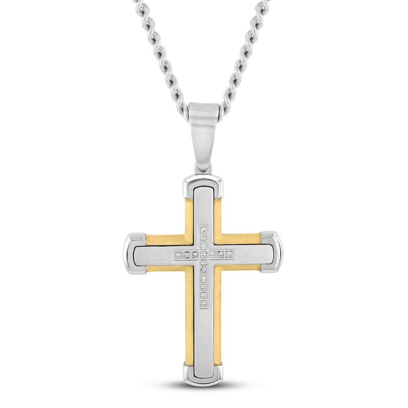 Men's Diamond Cross Necklace 1/10 ct tw Stainless Steel & Yellow Ion Plating 24"