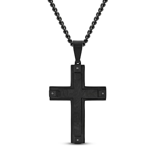 Men's Black Diamond Cross Necklace 1/20 ct tw Black Ion-Plated Stainless Steel 24"