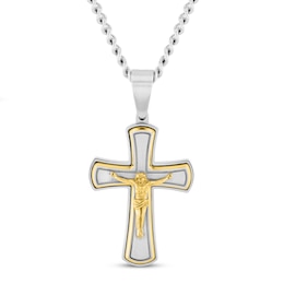 Men's Crucifix Pendant Stainless Steel & Yellow Ion Plating 24"