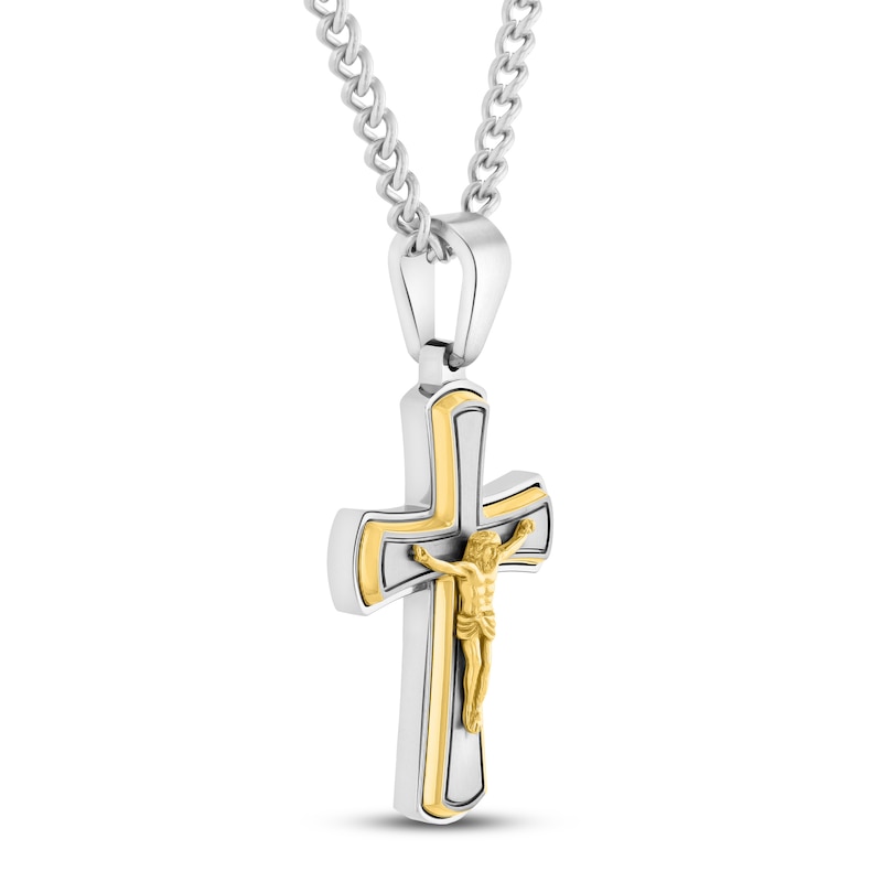 Men's Crucifix Pendant Stainless Steel & Yellow Ion Plating 24"
