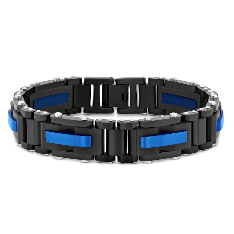 Main Image 1 of Men's Bracelet Stainless Steel Black/Blue Ion Plating 8.5&quot;