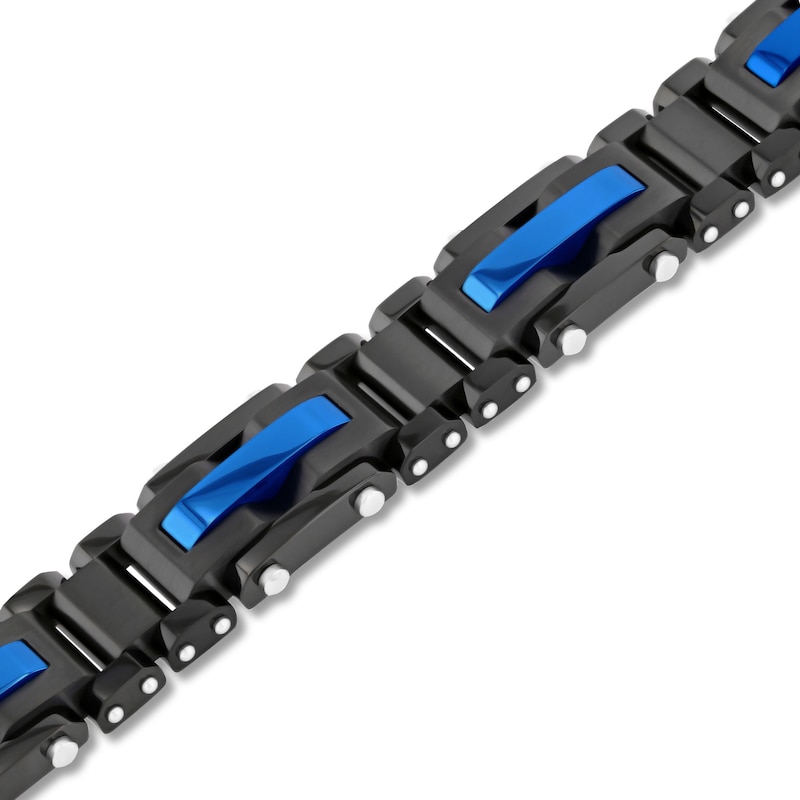 Main Image 2 of Men's Bracelet Stainless Steel Black/Blue Ion Plating 8.5&quot;