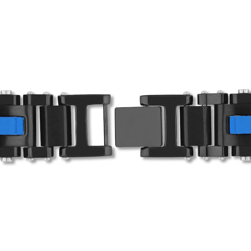Main Image 3 of Men's Bracelet Stainless Steel Black/Blue Ion Plating 8.5&quot;