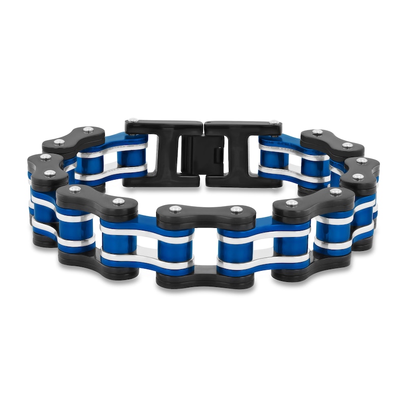 Men's Bracelet Stainless Steel Black/Blue Ion Plating 8.5"
