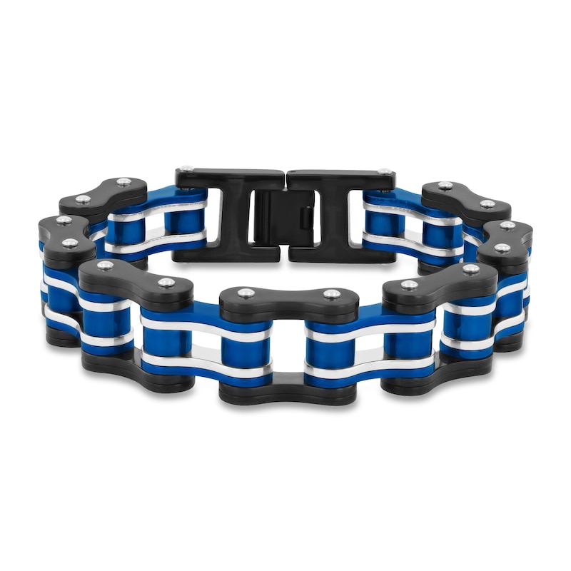 Main Image 1 of Men's Bracelet Stainless Steel Black/Blue Ion Plating 8.5&quot;