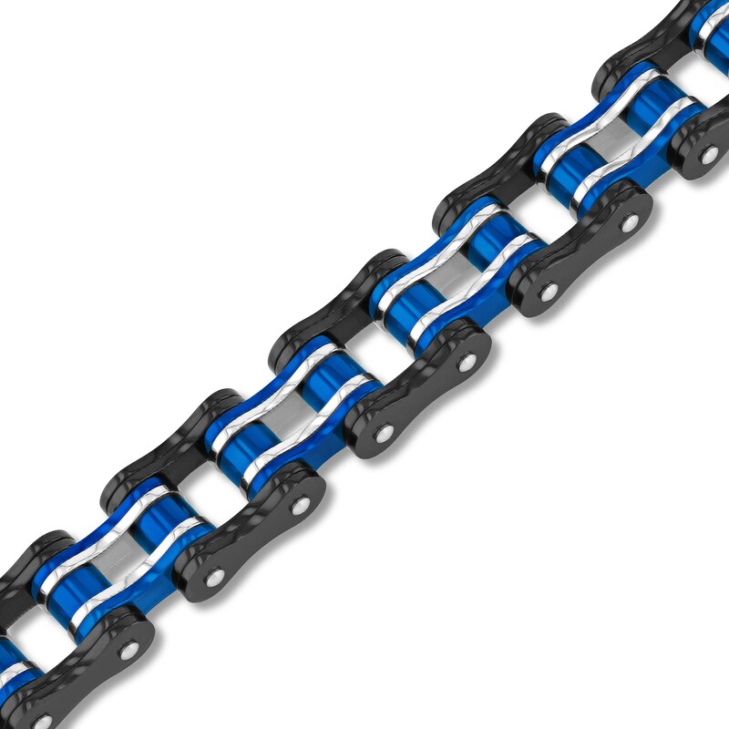 Main Image 2 of Men's Bracelet Stainless Steel Black/Blue Ion Plating 8.5&quot;